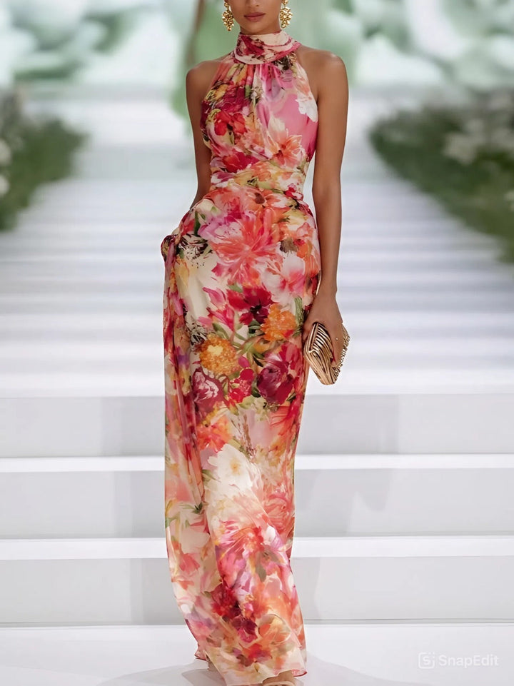 Isabella · Vestido longo com decote halter floral