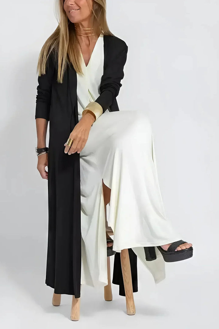 Vestido Longo Elegante + Cardigã a Jogo de Oferta