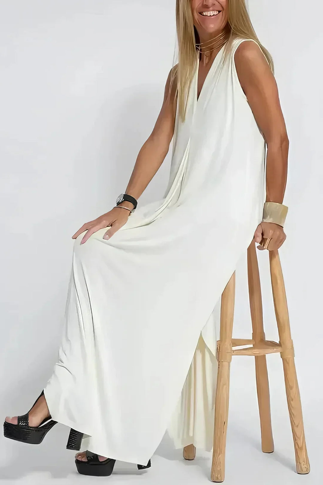 Vestido Longo Elegante + Cardigã a Jogo de Oferta