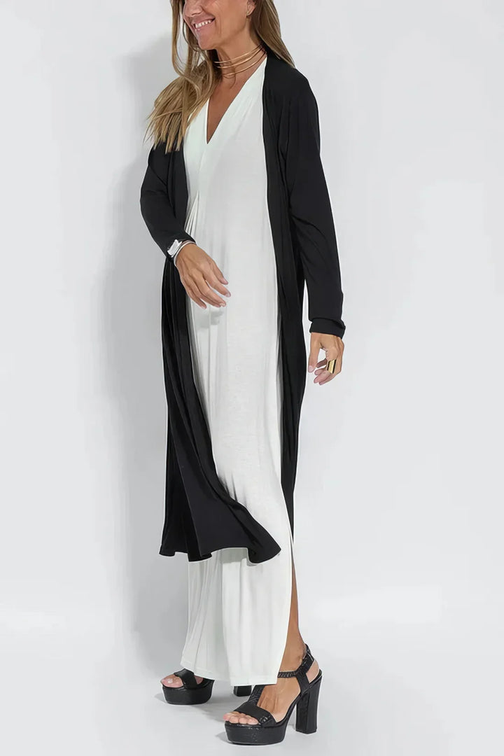 Vestido Longo Elegante + Cardigã a Jogo de Oferta