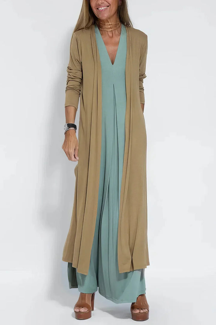 Vestido Longo Elegante + Cardigã a Jogo de Oferta