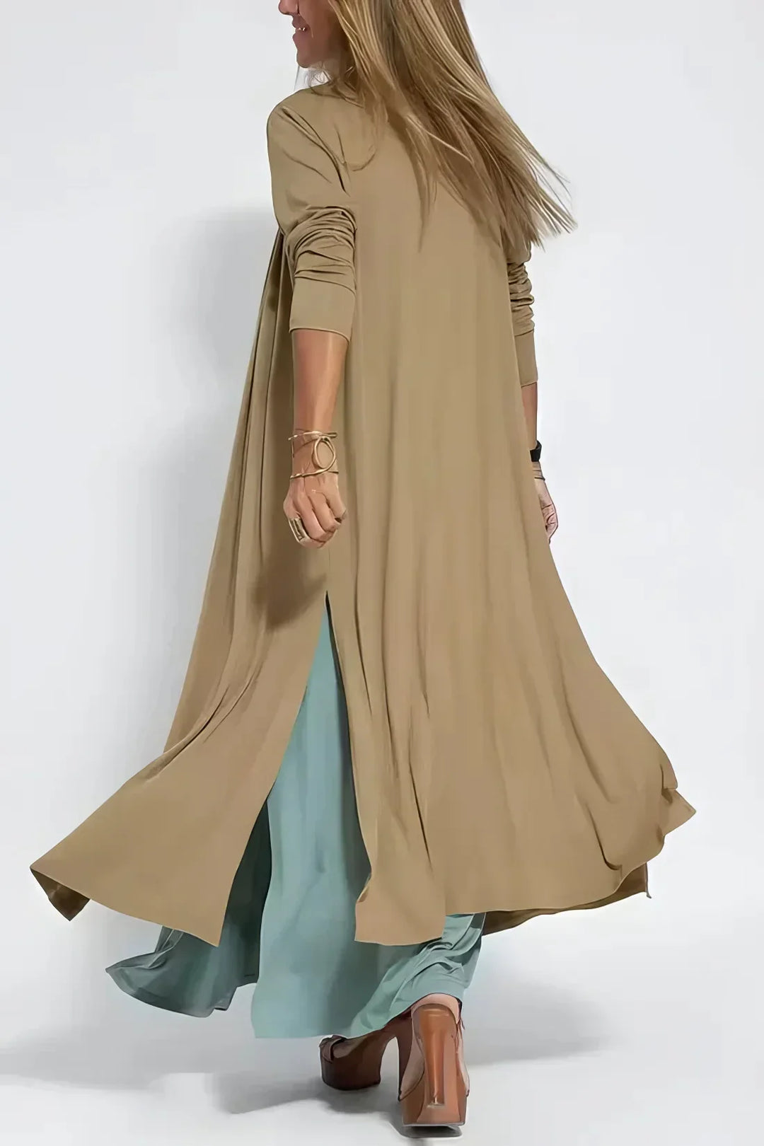 Vestido Longo Elegante + Cardigã a Jogo de Oferta